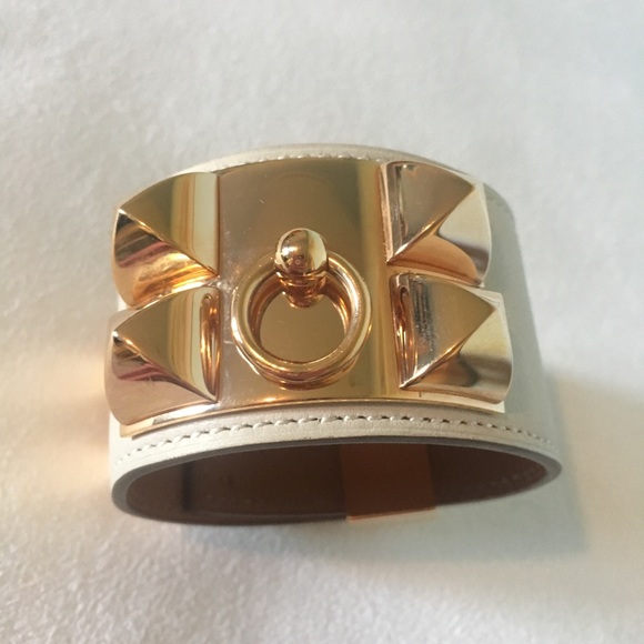 Hermes Jewelry - HERMÈS CDC Chalk + RoseGold Swift Leather Bracelet